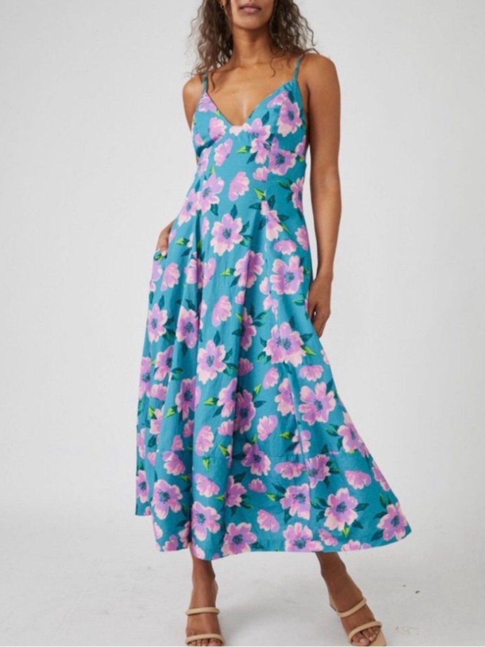 Free People Finer Things Floral Printed Midi Dress Size S